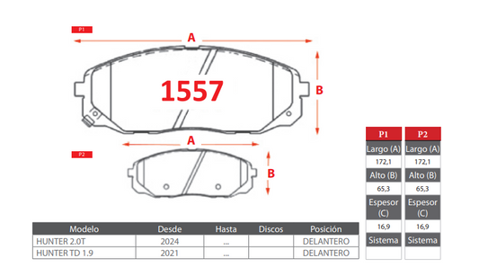 Pastillas De Freno Delantera GTX GOLD CHANGAN HUNTER 1.9-2.0 2021 -> / PEUGEOT LANDTREK 1.9 2021 ->