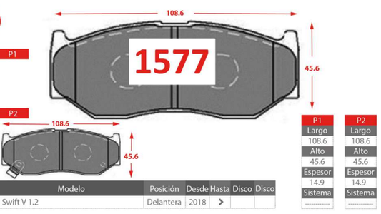 Pastillas De Freno Delantero GTX SUZUKI SWIFT V 1.2 2018 ->