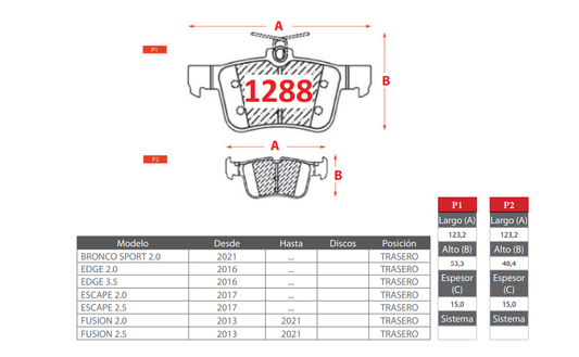 Pastillas De Freno Trasera GTX GOLD FORD FUSION 2013 ->