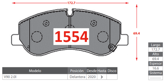 Pastillas De Freno Delantero GTX GOLD MAXUS V90 2.0L 2020 ->