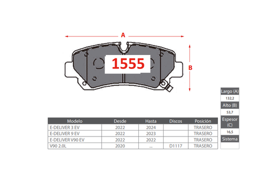 Pastillas De Freno Trasera GTX GOLD MAXUS V90 2.0L 2020 ->