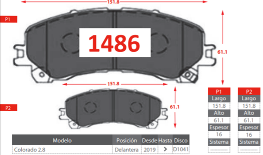 Pastilla De Frenos GTX Delantera CHEVROLET COLORADO 2.8TD 2019->