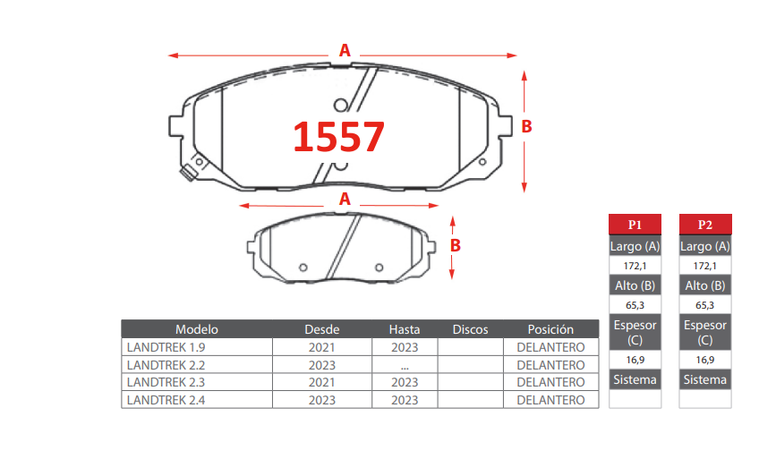 Pastillas De Freno Delantera GTX CHANGAN HUNTER 1.9-2.0 2021->/PEUGEOT LANDTREK 1.9 2021 -->