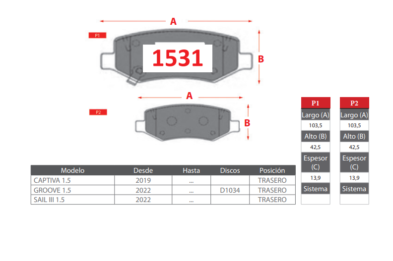 Pastillas De Freno Trasera GTX CHEVROLET CAPTIVA 2019 -->