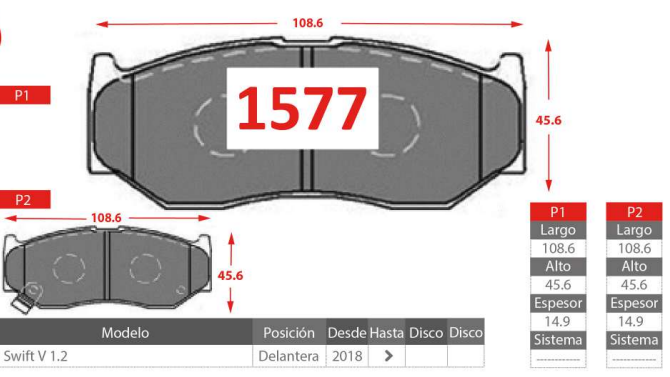 Pastillas De Freno Delantero GTX SUZUKI SWIFT V 1.2 2018 ->