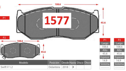 Pastillas De Freno Delantero GTX SUZUKI SWIFT V 1.2 2018 ->