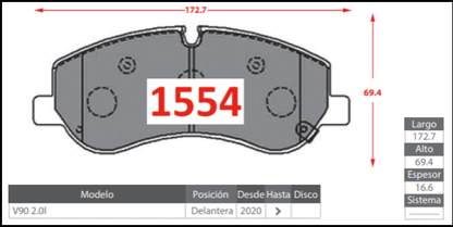 Pastillas De Freno Delantera GTX MAXUS V90 2.0L 2020 ->