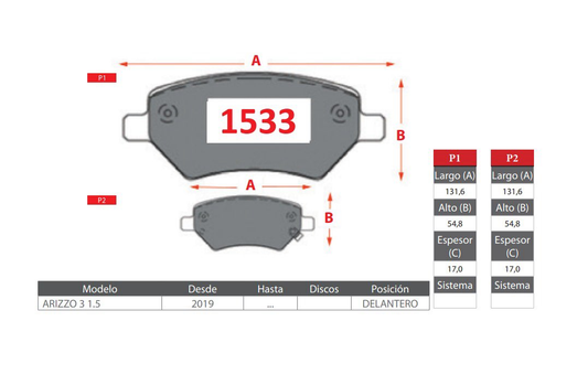 Pastillas De Freno GTX Delantera CHERY ARIZZO 2019->